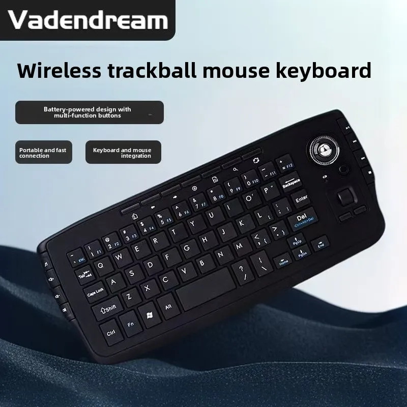 Custom 2.4G Mini Wireless Keyboard with Trackball All in One Multimedia Combo Scroll Wheel Hotkeys for PC Mac TV HTPC