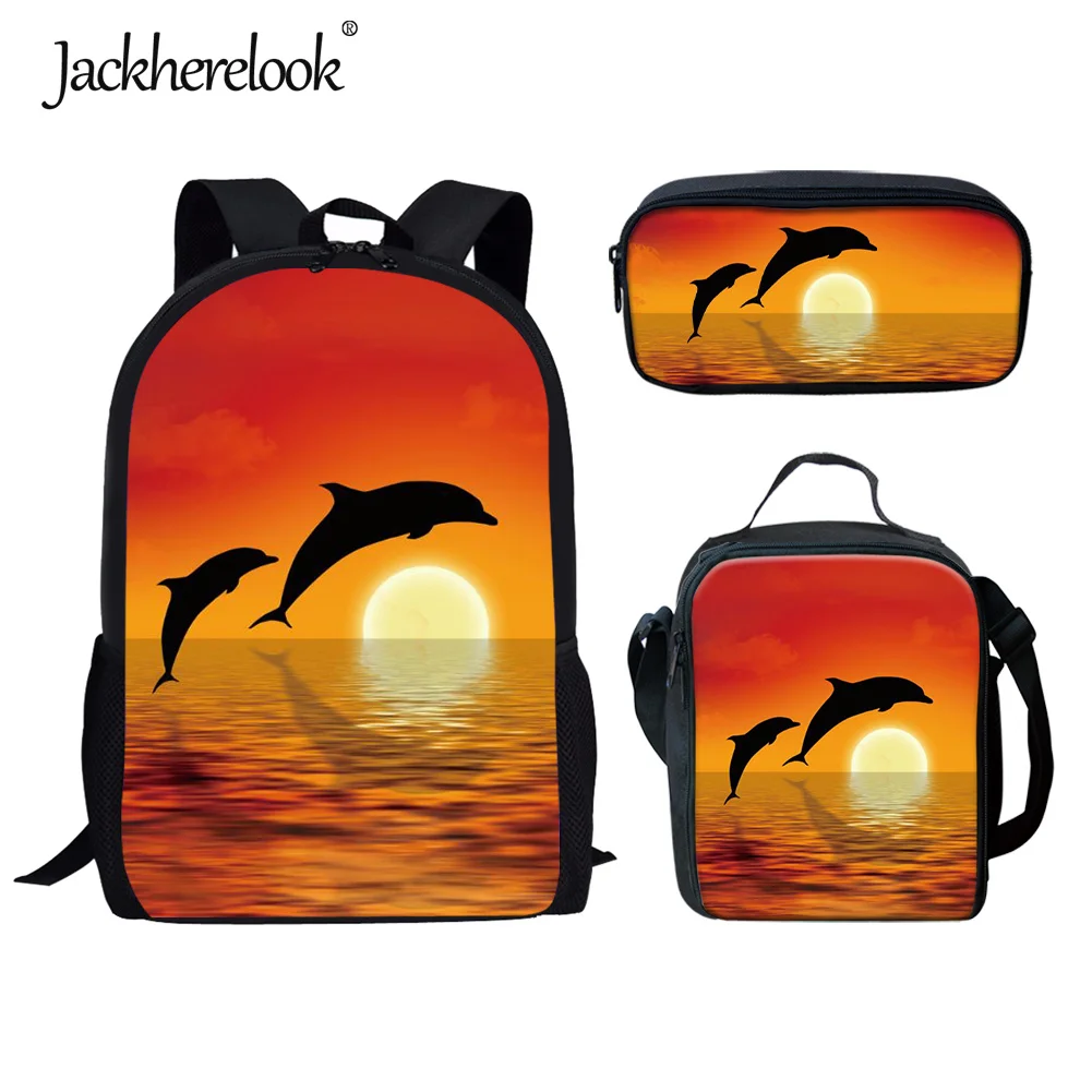 

Jackherelook 3Pcs/Set Cute Dolphin Kids School Bags Students Schoolbag 3D Print Large Capacity Bookbag Teenager Backpack Mochila