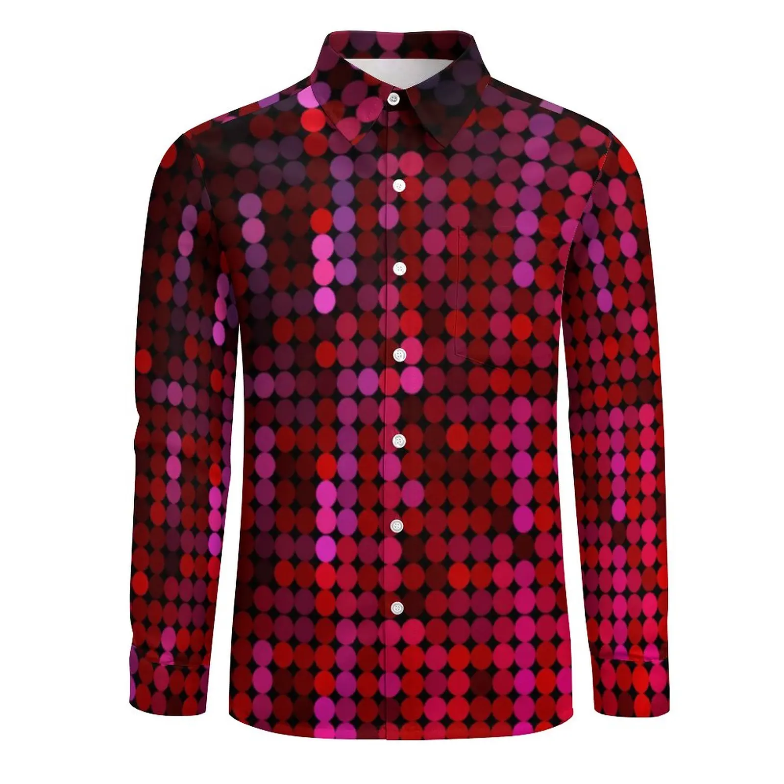 Red Disco Ball Shirt Autumn Pink Sequin Print Casual Shirts Male Trending Blouses Long Sleeve Graphic Y2K Clothing Big Size