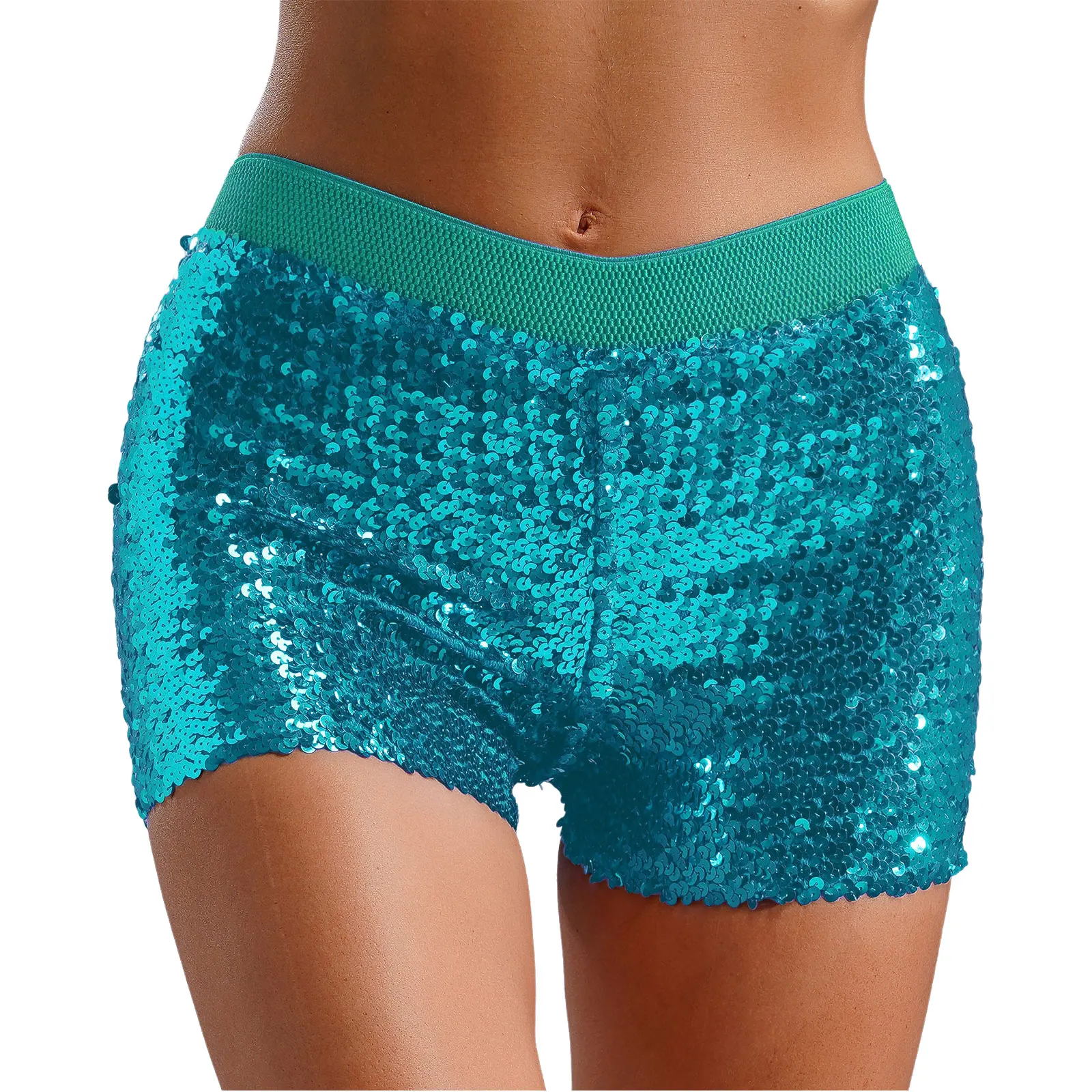 Mulheres brilhantes lantejoulas booty shorts moda cintura elástica shorts elásticos clubwear calças quentes para pólo dança clube festa traje