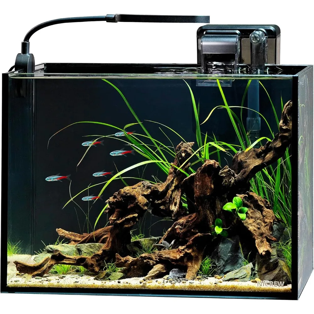 

2.5 Gallon Nano Nature Aquarium Kit, Ultra-Clear Rimless Desktop Fish Tank with Light and Filter, Perfect for Small Fish, Shrim