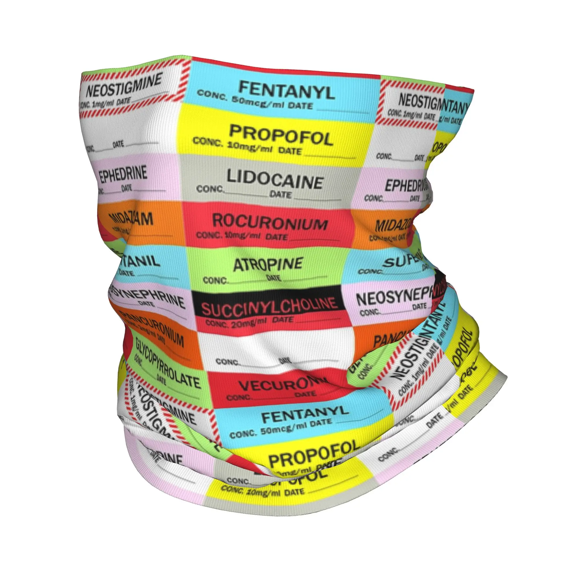 Anesthesia Medication Labels Bandana Neck Warmer Women Men Winter Ski Hiking Scarf Gaiter Doctor Nurse Medicine Face Cover
