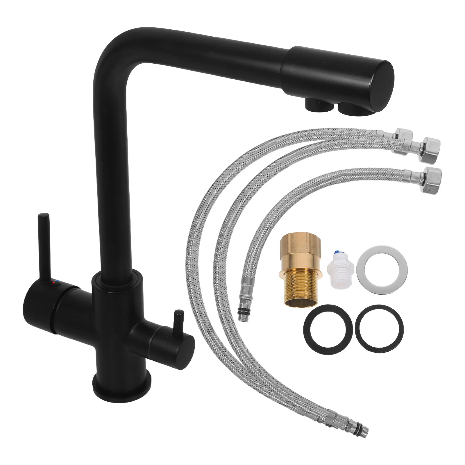 Dual-Spray Kitchen Faucet with Rotatable Spout, Copper Stainless Steel Two-Handle Tap for Sink