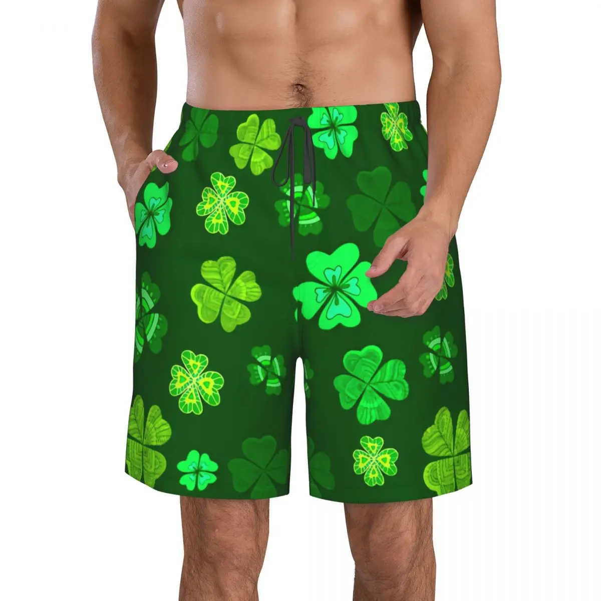 

Мужские шорты для плавания, плавки с зеленым листом клевера, пляжные шорты на день Святого Патрика, спортивные шорты для бега, серфинга, купальники