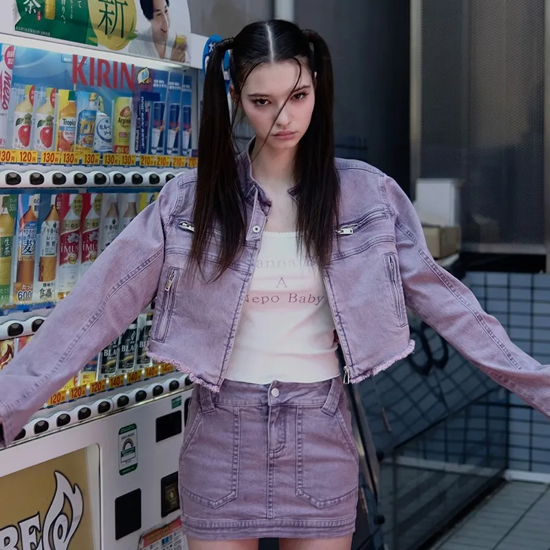 

Джинсовая юбка Heavy Du Purple Moto, короткая, в уличном стиле, с высокой талией, А-силуэт, 100% хлопок, однотонная, лето 2023