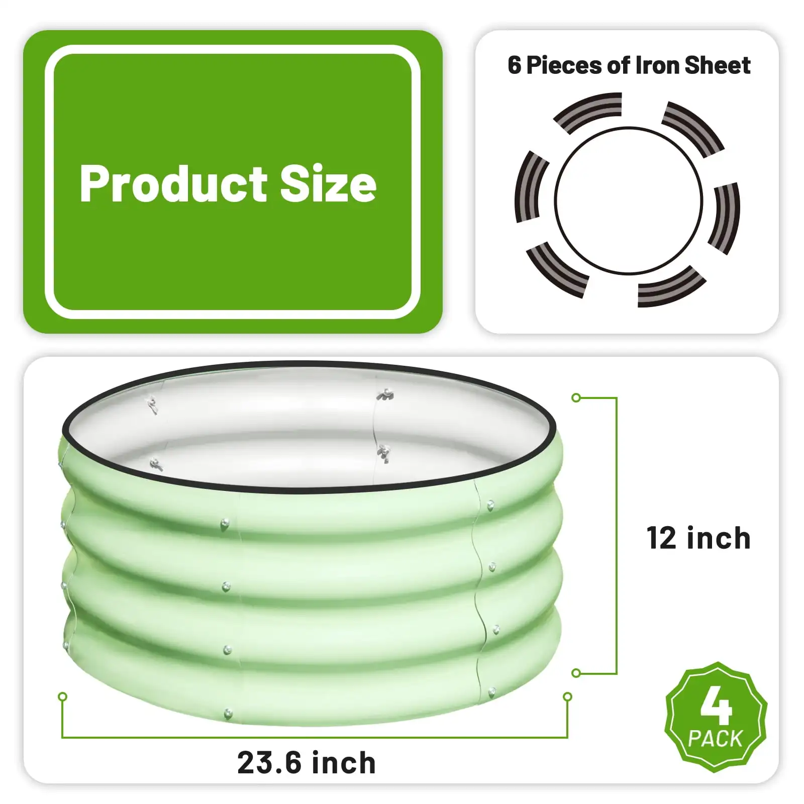 4‑Pack Galvanized Raised Garden Bed, 2×2×1ft Outdoor Planter Kit for Vegetables & Flowers, Green
