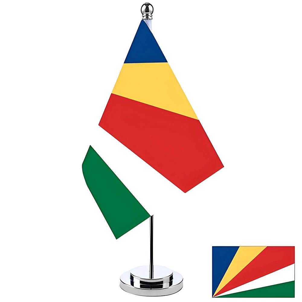 Office Desk Flag Of Seychelles flag 14x21cm polyester Republic of Seychelles National banner Desk Ornaments Flags
