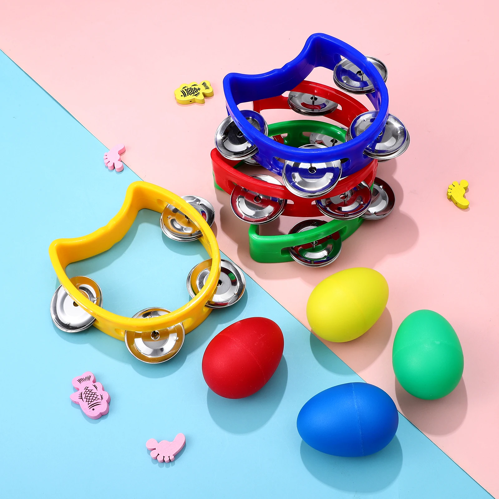 

1 set 1 Set Abs Tambourines 4 Pairs Bells Bright Color Ergonomic Handle Musical Instrument Kids Adults Educational Party