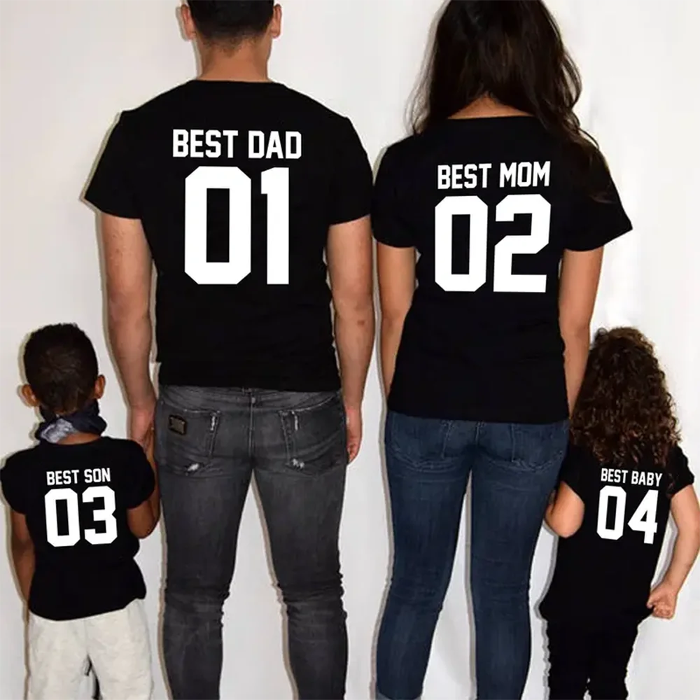 

Stylish Family Matching T-shirts DAD&MOM&SON&DAUGHTER Casual Number And Letter Print Short Sleeve Breathable Family Shirts