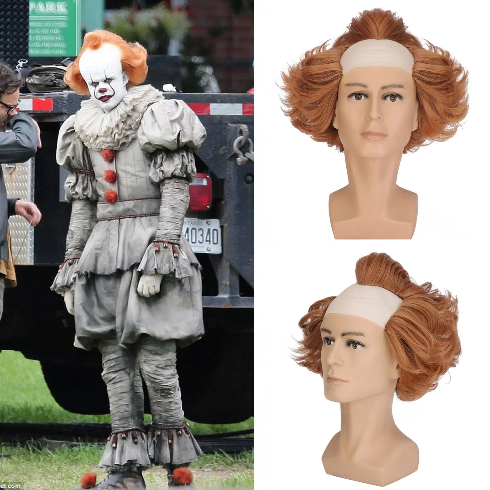 Shangzi Curly Bald Wig for Old Men Ginger Brown Pennywise It Halloween Cosplay Wigs Fluffy Costume Anime Wig Male