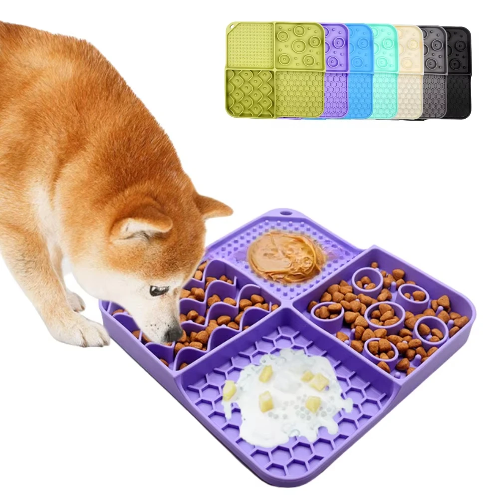 

4 in 1 Pet Slow Feeder Food Grade Silicone Dog Cat Lick Mat with Suction Cups