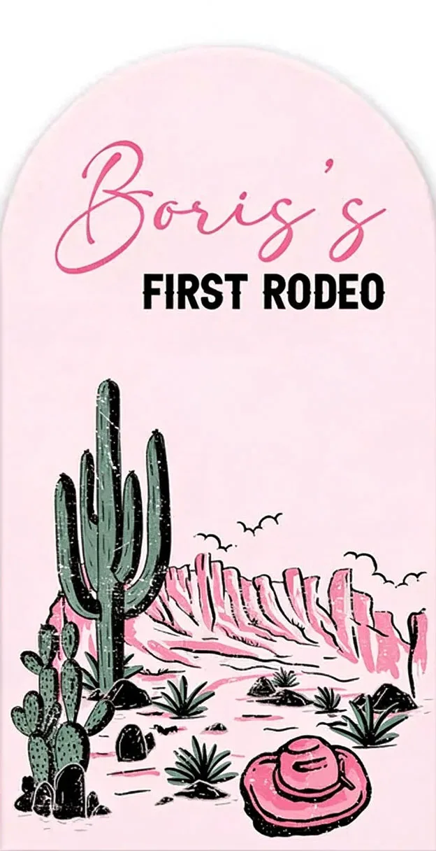Custom Double-Sided Girl First Rodeo Baby Shower Arch Backdrop Cover Cactus Cow Diy Name Birthday Party Background Photography