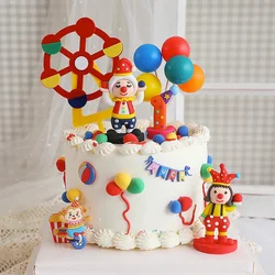 Circus Theme Cake Topper Clown Jester Circus Animal Lion Elephant for Kids 1st Happy Birthday Party Cake Decoration Baby Shower