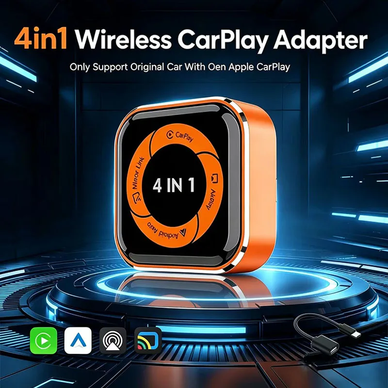 New 4in1 Mini USB CarPlay Dongle Wirn with Fast Stable Connectio Wireless CarPlay Adapter for Apple iPhone ＆Android Auto