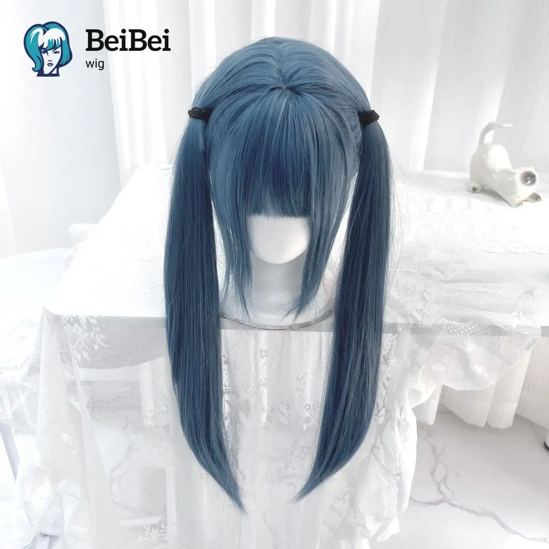 

Длинный прямой парик BeiBei Ash Blue в стиле Лолита с челкой, синтетический парик из термостойкого волокна для женщин и девушек, для косплея.