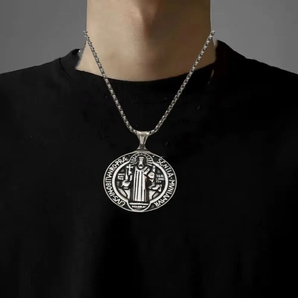 3Pcs Double Sided Saint Benedict Pendant Necklace Zinc Alloy Comfortable Wear San Benito Necklace Catholic Amulet Exquisite