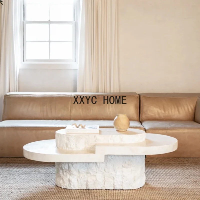 

Nordic Minimalism Oval Coffee Table Creative Broken Cave Stone Tea Table