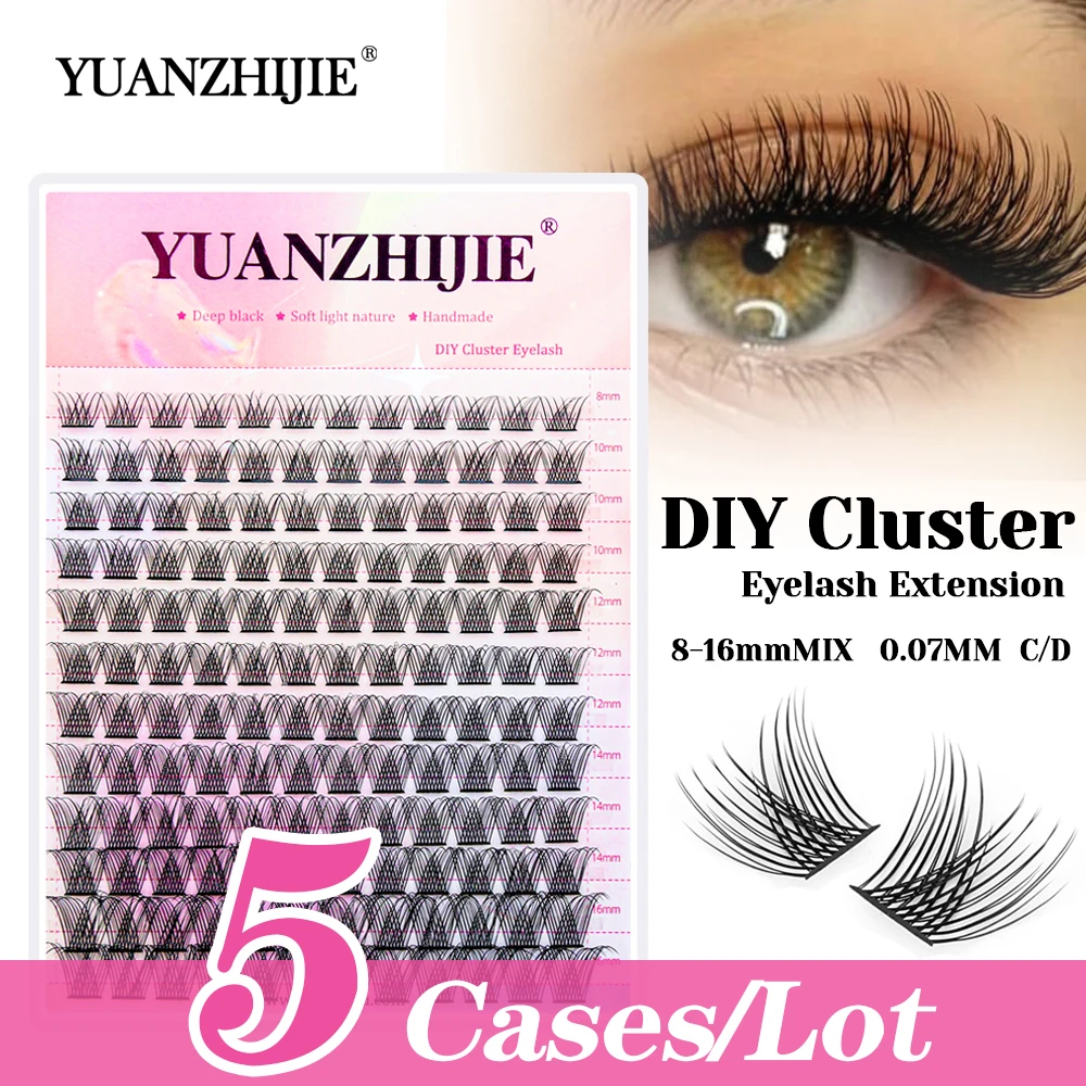 Wholesale YUANZHIJIE 5cases/lot Premium Velvet Fiber DIY Clusters Lash C D Curl Wispy Reusable Segmented Hybrid Eyelash Bundles