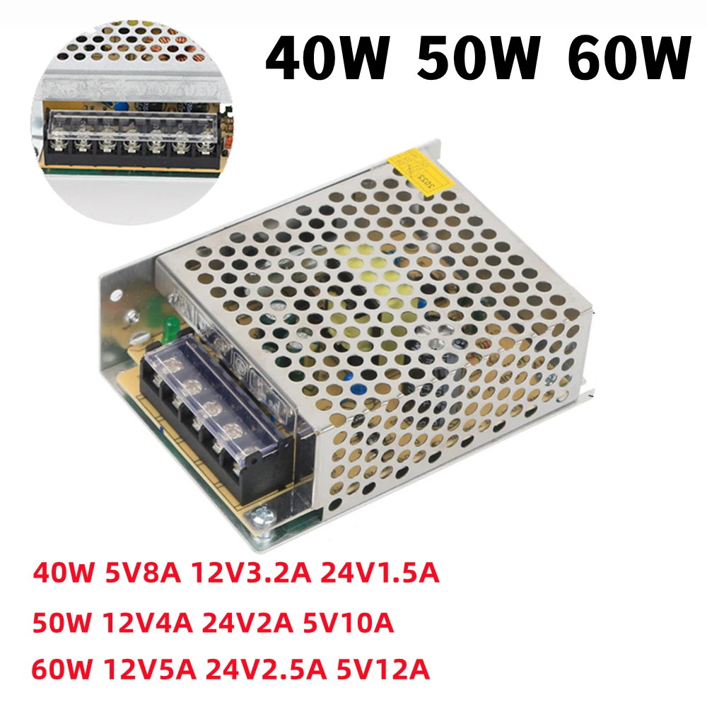 AC 110V-220V Switching Power Supply DC 5V 12V 24V 40W 50W 60W 1.5A 2.5A 4A 5A 8A Adapter for LED Light Strip 3D printer