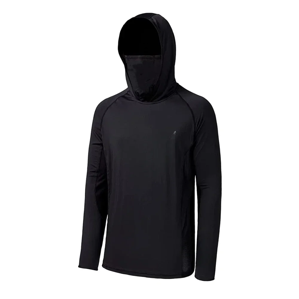 Herren UPF 50+ Leichtes Camo-Kapuzenhemd mit Maske, schnelltrocknendes Performance-Langarm-Angelhemd – Detail 5
