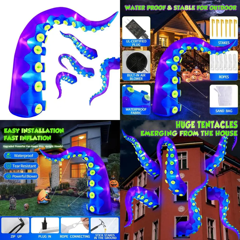

14FT Large Outdoor Halloween Octopus Inflatable with LED Lights - Spooky Yard Decoration for Parties