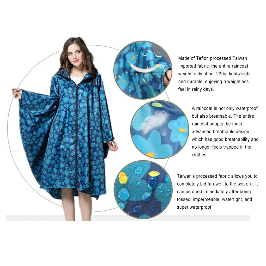 Women Men Rain Coat Raincoat Front Zipper Breathable Polyester Waterproof Rainwear Camping Foldable Raincoat Cloak