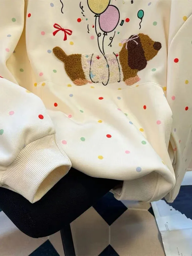 Korean Sweet Cartoon Cute Hoodies Women Loose Embroidery Sweatshirts Preppy Style Fall Winter Fashion Female Kawaii Japan Tops