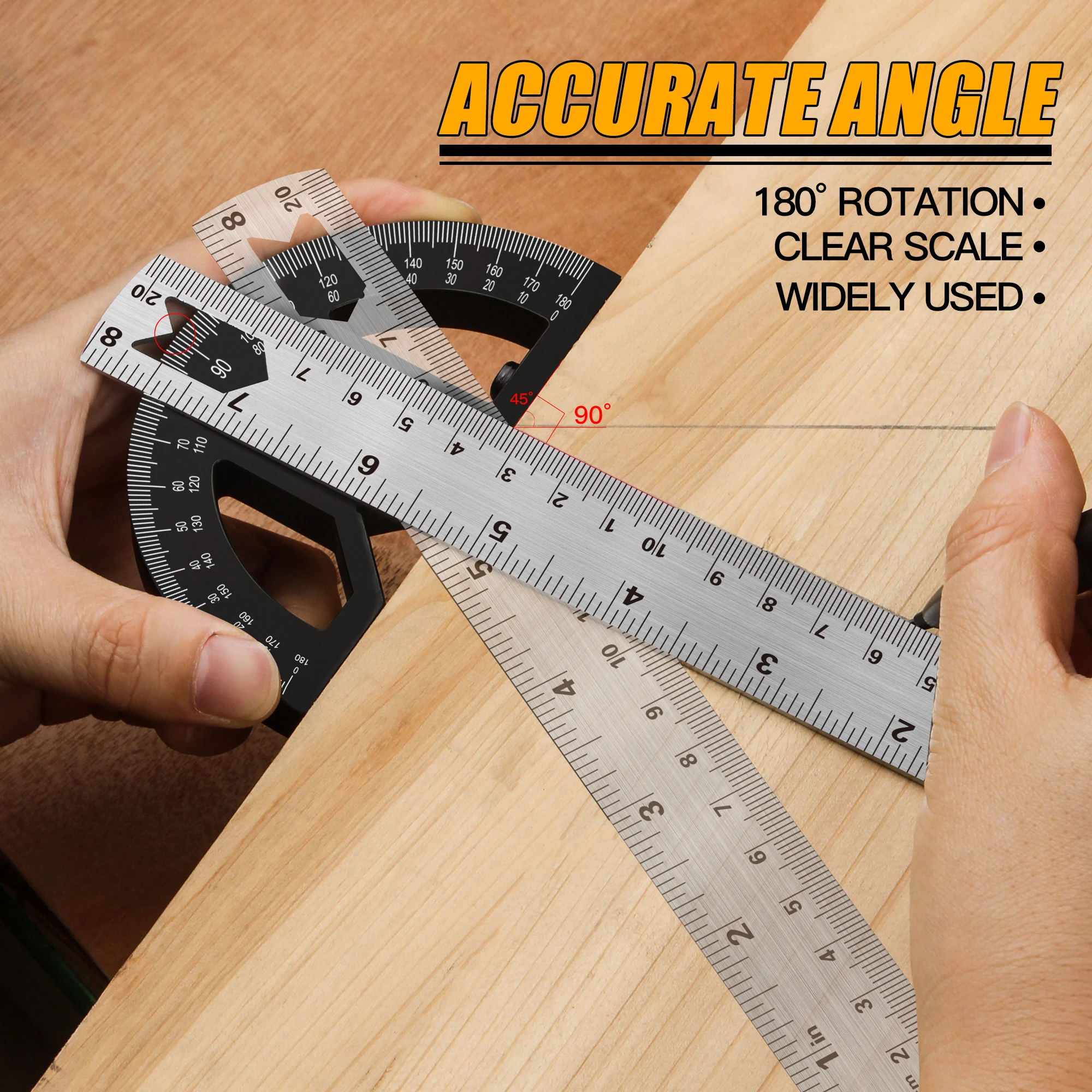 Rongpro 180° Stainless Steel Angle Gauge Round Head Caliper Measuring Ruler Woodworking Multifunction Tools Protractor 20/30cm