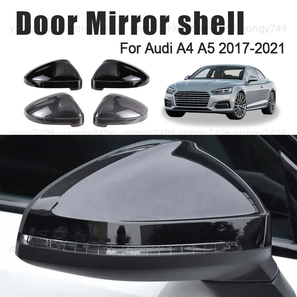 

Cars Accessories Door Mirror Shell For Audi A4 A5 2017 2018 2019 2020 2021 Charred Black Carbon Fiber Replace Protective Cover