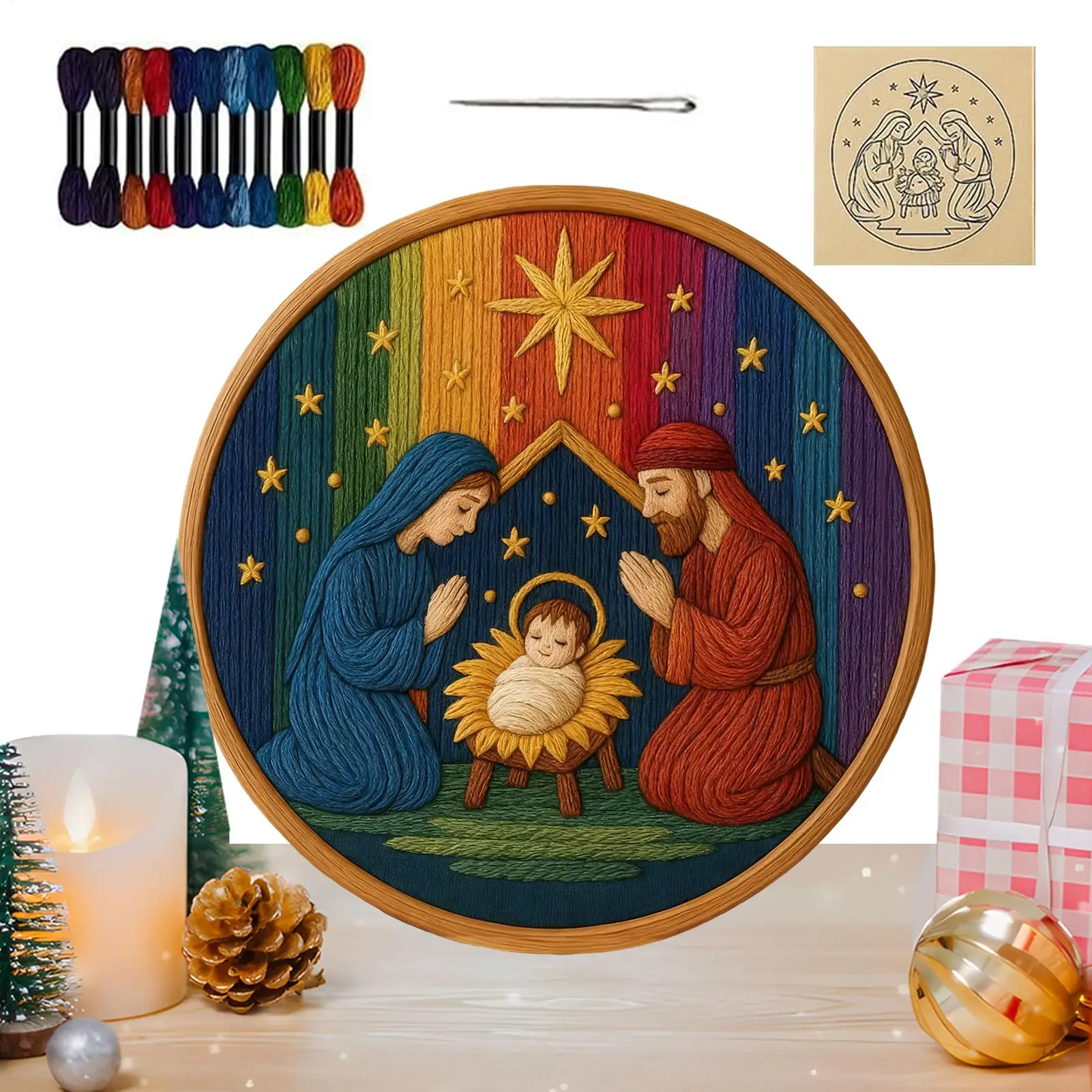 Nativity Embroidery Kit Handmade Artwork Craft Nativity Christmas Embroidery Kits for Adults for Stocking Holiday Fall Halloween