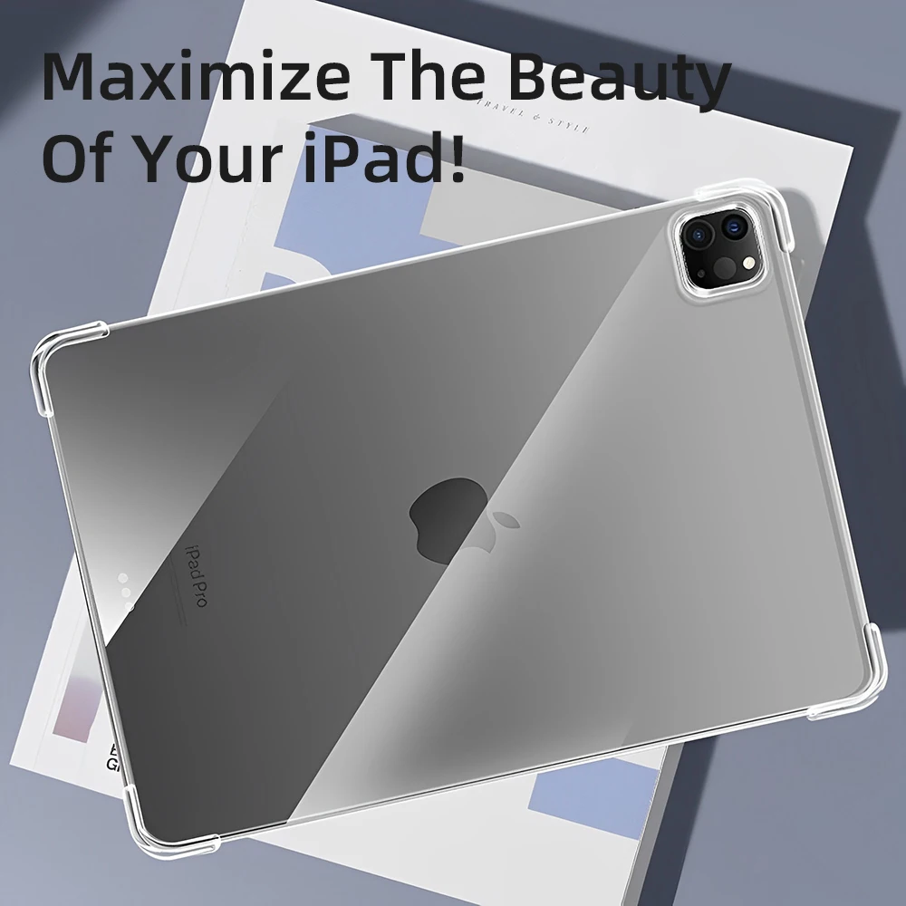 Funda transparente de silicona TPU para iPad Air 11 2024 Pro 11/13 pulgadas M4 para iPad 10/9/8/7/6/5 Gen Air 4/5th 10,9 3.rd 10,5 Mini 6