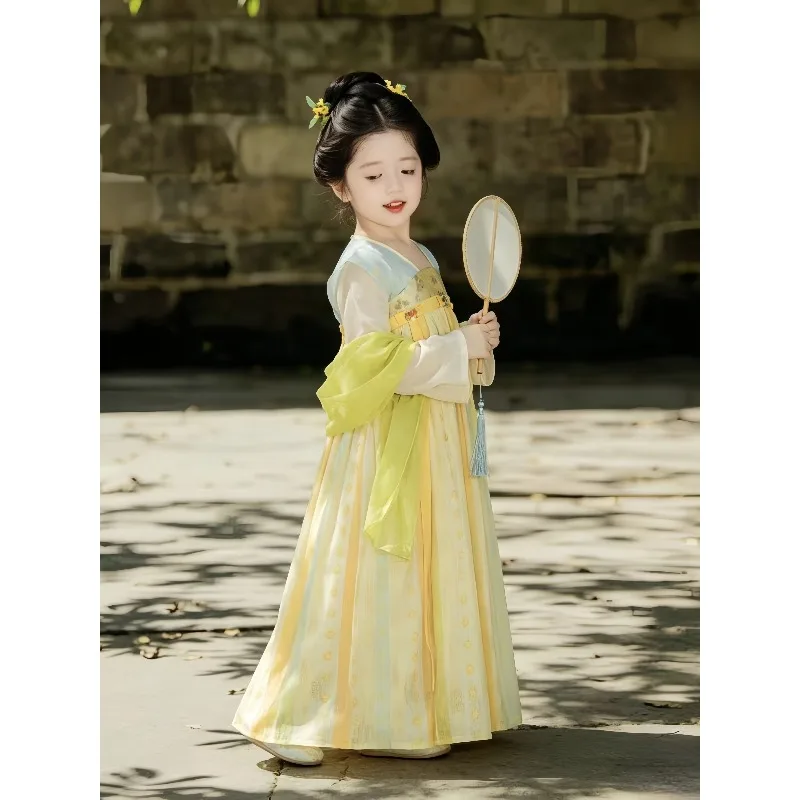 Spring and summer girls' Tang-made improved Hanfu, chest-length skirt, ancient-style super immortal children's dress
