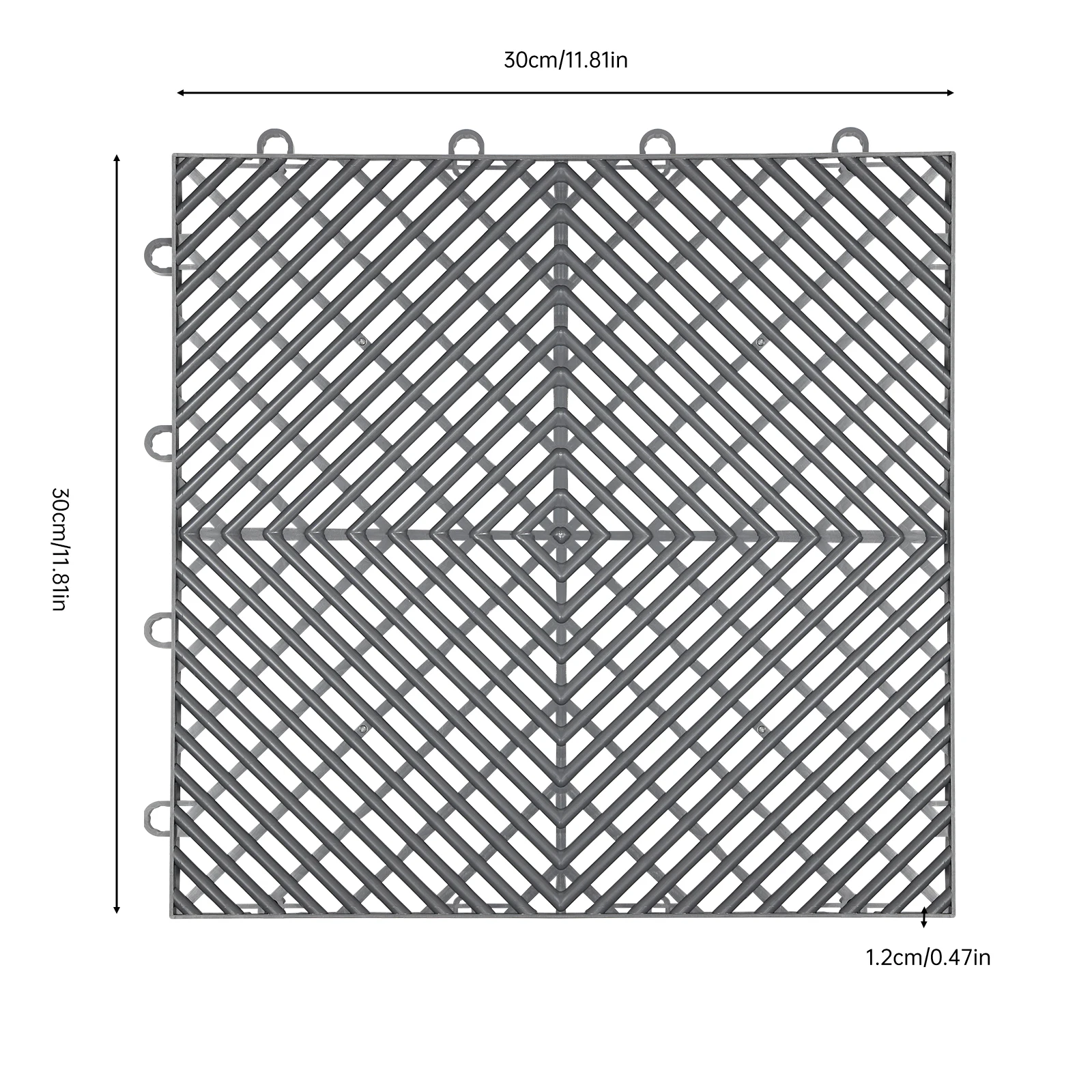 Graphite Square PP Interlocking Floor Tiles Pack of 25 Drainage Anti-Slip Outdoor Deck Flooring 30*30cm Each Tile 1500-2000kg Weight Capacity Snap Lock Design For Patio Swimming Pool Shower Balcony Garage Flooring Decoration