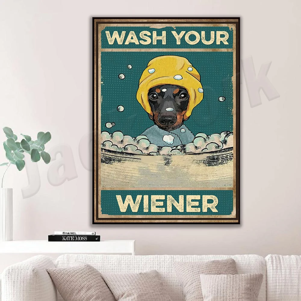

Dachshund Dog No Shaking The Wiener Vintage Poster, Funny Dachshund Dog Nice Butt Print, Wiener Dog Bathroom Decor