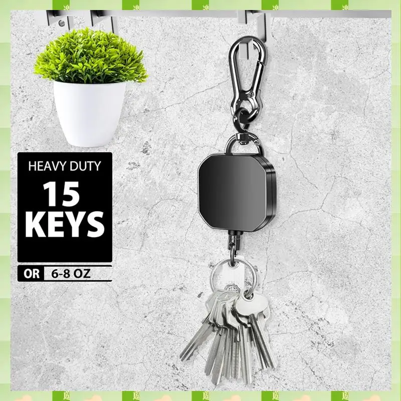 Portachiavi retrattile 2025 Porta badge identificativo in metallo resistente Bobina chiave, Portachiavi con moschettone con clip da cintura, Cavo in acciaio da 27,5 pollici, Retro