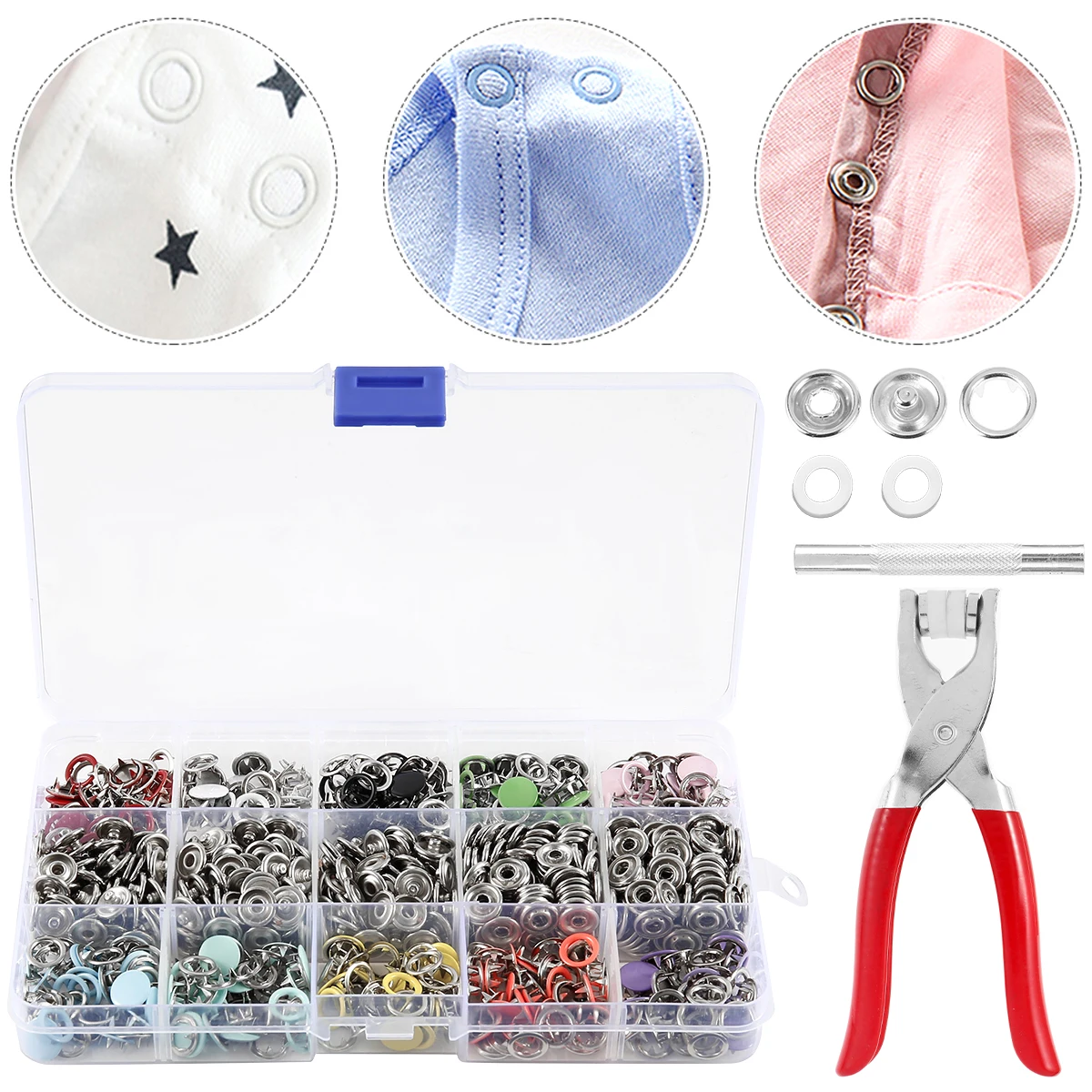 600Pc Snap Button Fastener kit 600 Sets 9.5mm Metal Snaps Buttons with Fastener Pliers Press Tool Kit, Five Claw Buckle Tool Set