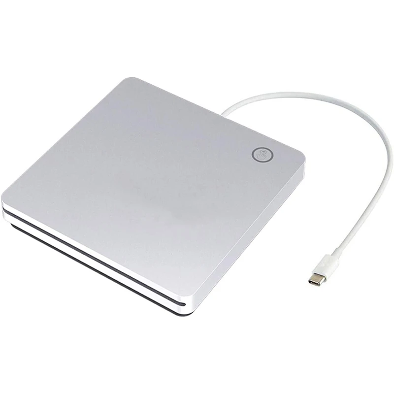 Unidade externa de cd dvd usb c, portátil tipo-c botão de contato inteligente slot-in cd dvd queimador player escritor para desktop (prata)