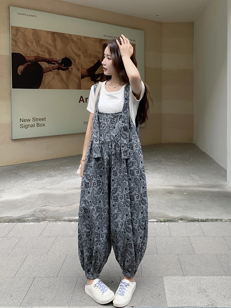 

Casual Grey Printed Overalls Women's Summer 2026 New Loose Feelings Matching High Waist Wide Leg Pants High End Feeling