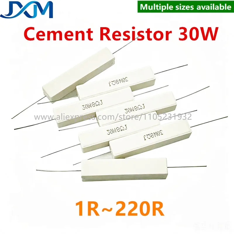 2-5pcs 30W Cement Resistor Power Resistance 1Ω 1.5R 2R 3R 3.3R 4.7R 10R 12ohm 15 20 30 33 47R 68R 100R 120R 150R 200R 220R100ohm