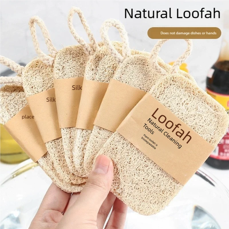 3Pcs Natural Luffa DishTowel Washing Cloth Sponge Loofah Scrub Pad Dish Pot Oil Stain Removing Scrubber Kitchen Clean BrushesPad