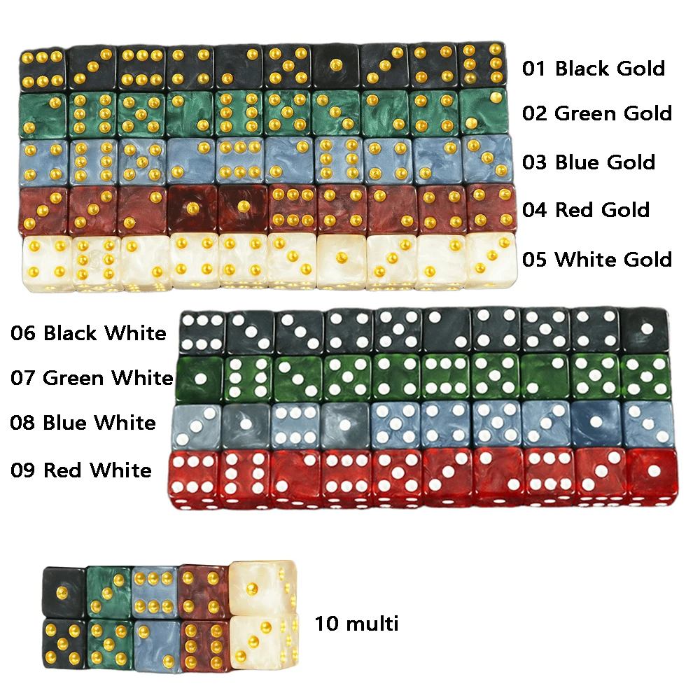 Mini Dice 10pcs D6 Standard Marble Effect Golden Pips Plastic 12mm Game Die New Outdoorliving for Board Game