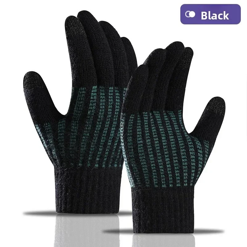 Hot Selling Winter Thick Warm Gloves, Bicycle Touch Screen, Men's Knitted Practical Anti Cold Simple Split Finger Gloves