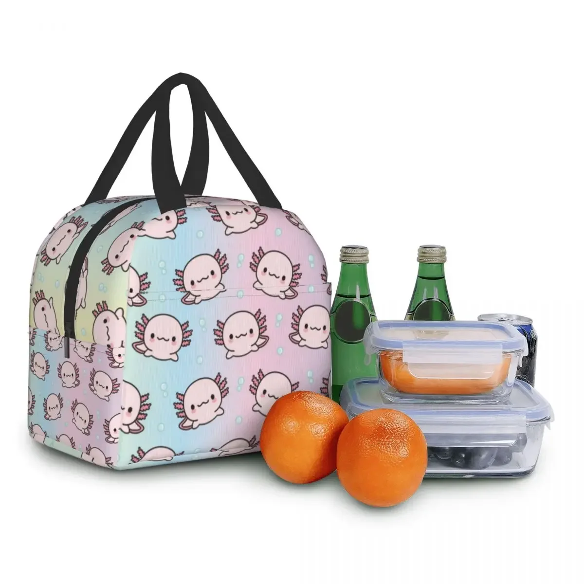 Cute Axolotl Insulated Lunch Bag for School Office Cartoon Salamander Animal Portable Thermal Cooler Bento Box Women Kids