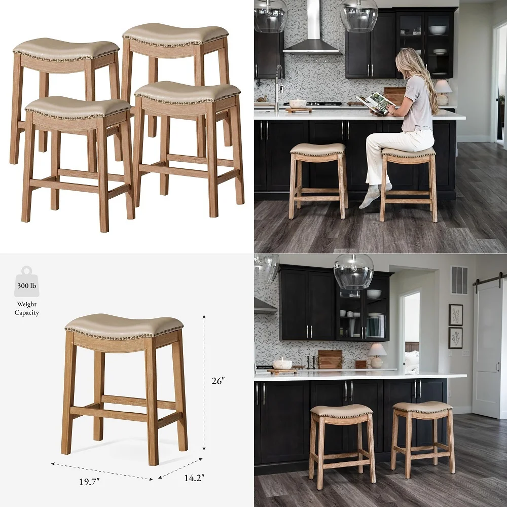 

24 Counter Height Bar Stools Set of 4, Grey Counter Stools with Back and Sliver Metal Frame, Modern Luxury Barstools with Footr