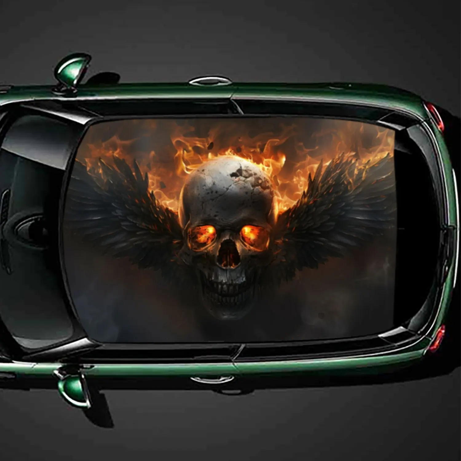 

Burning Skull Wings PVC Car Roof Vinyl Wrap, Self-Adhesive Waterproof Automotive Sticker, Anti-Scratch Decorative Film for Sedan