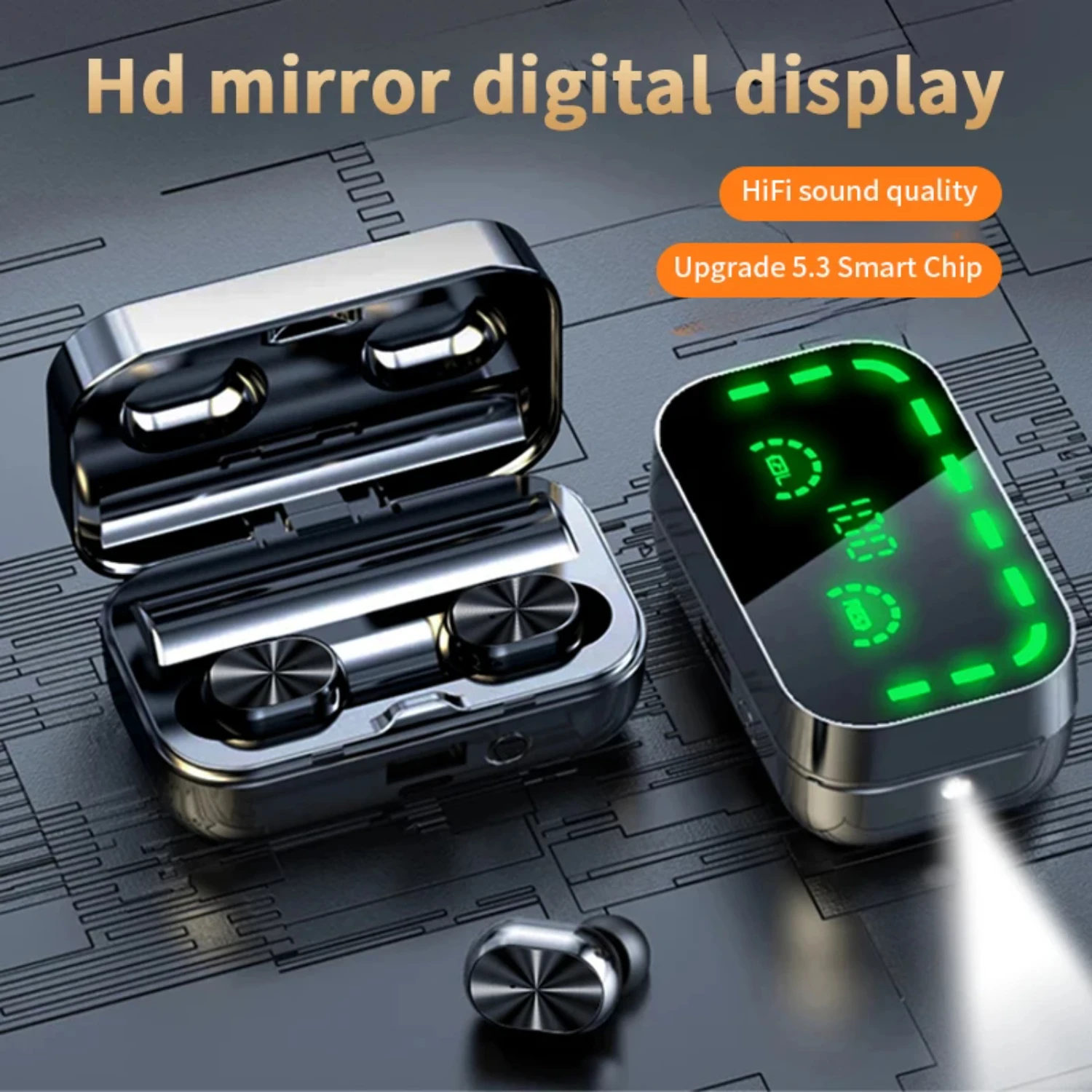 Sports in ear earphonesgaming intelligent digital display screens,large capacity charging compartment,ultra long life