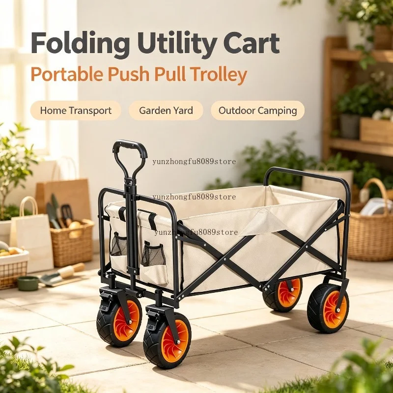 Portable Folding Multifunctional Push Pull Utility Cart Lightweight Space Saving Transport Trolley For Household Shopping