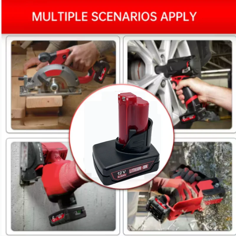 Dobíjecí baterie 12V 6000mAh M12 🔋s lampou pro aku nářadí Milwaukee M12 XC 48-11-2402 48-11-2411 48-11-2401 MIL-12A- - náhled 6