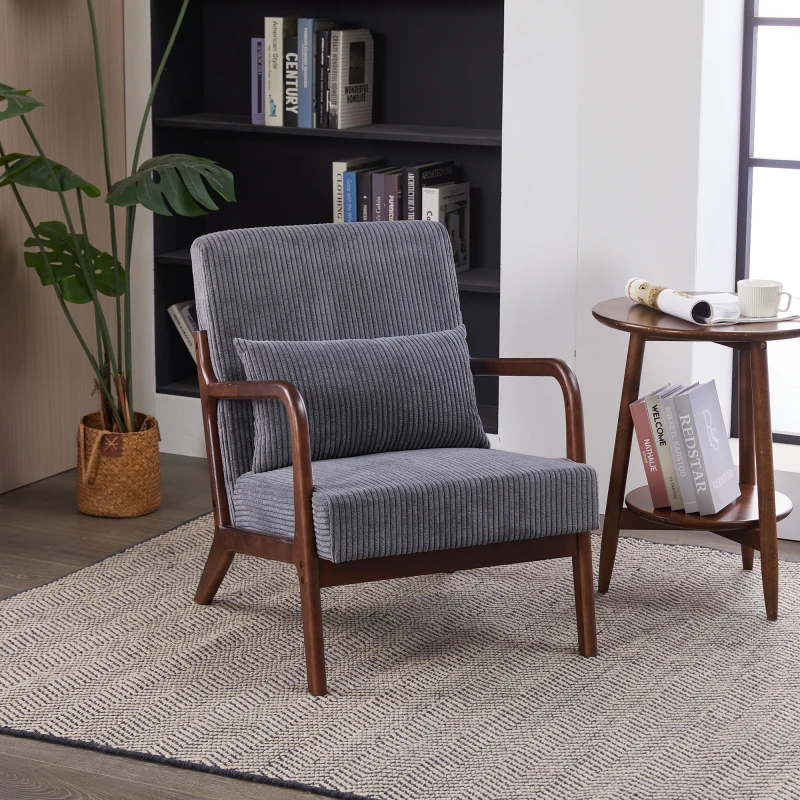 Mid-century Modern Accent Chair Arm Chairs Pillow Upholstered Reading Chair With Solid Wood Frame & Living Room Bedroom Balcony