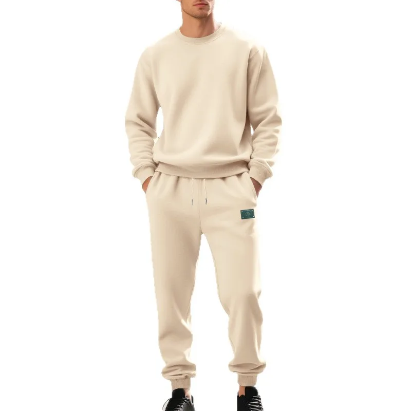 

Autumn and Winter Heavyweight Men's Loose Warm Plus Velvet Simple Casual Round Neck Sweatshirt Casual Trousers Suit for Men